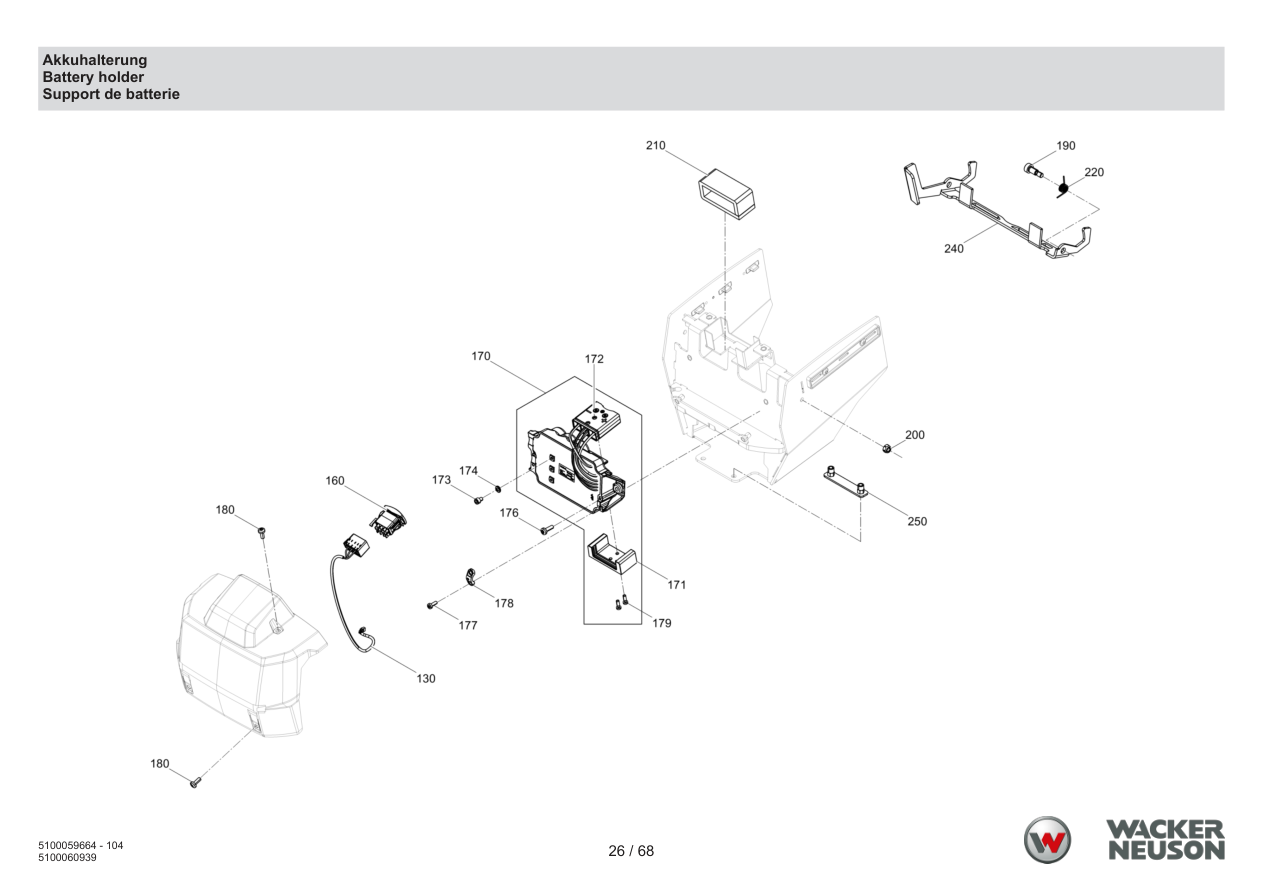 Wacker Neuson APS1135 Vibratory Plate Battery bracket parts diagram