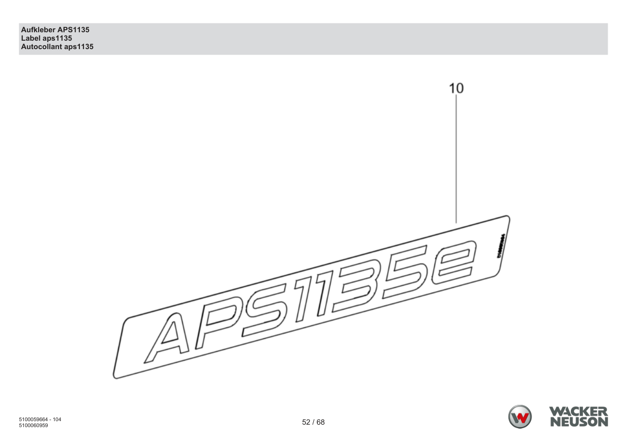 Wacker Neuson APS1135 Vibratory Plate Decal APS1135 parts diagram