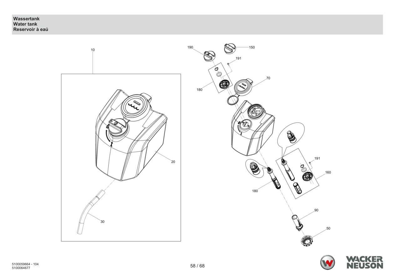 Wacker Neuson APS1135 Vibratory Plate Water tank parts diagram