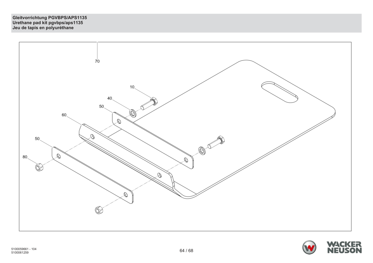 Wacker Neuson APS1135 Vibratory Plate Slip-form device PGVBPS/APS1135 parts diagram