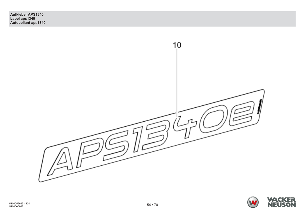 Wacker Neuson APS1340 Vibratory Plate Decal APS1340 parts diagram