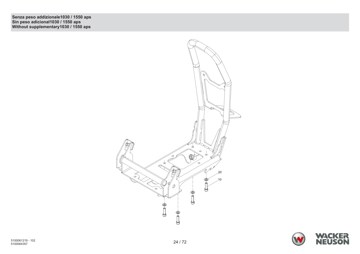 Wacker Neuson APS1550 Vibratory Plate Without additional weight 1030 / 1550 aps parts diagram