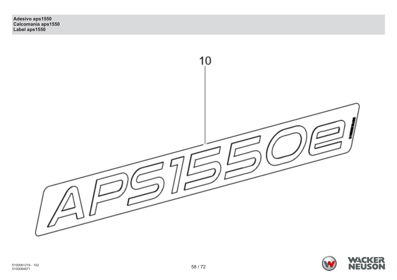 Wacker Neuson APS1550 Vibratory Plate Sticker aps1550 parts diagram
