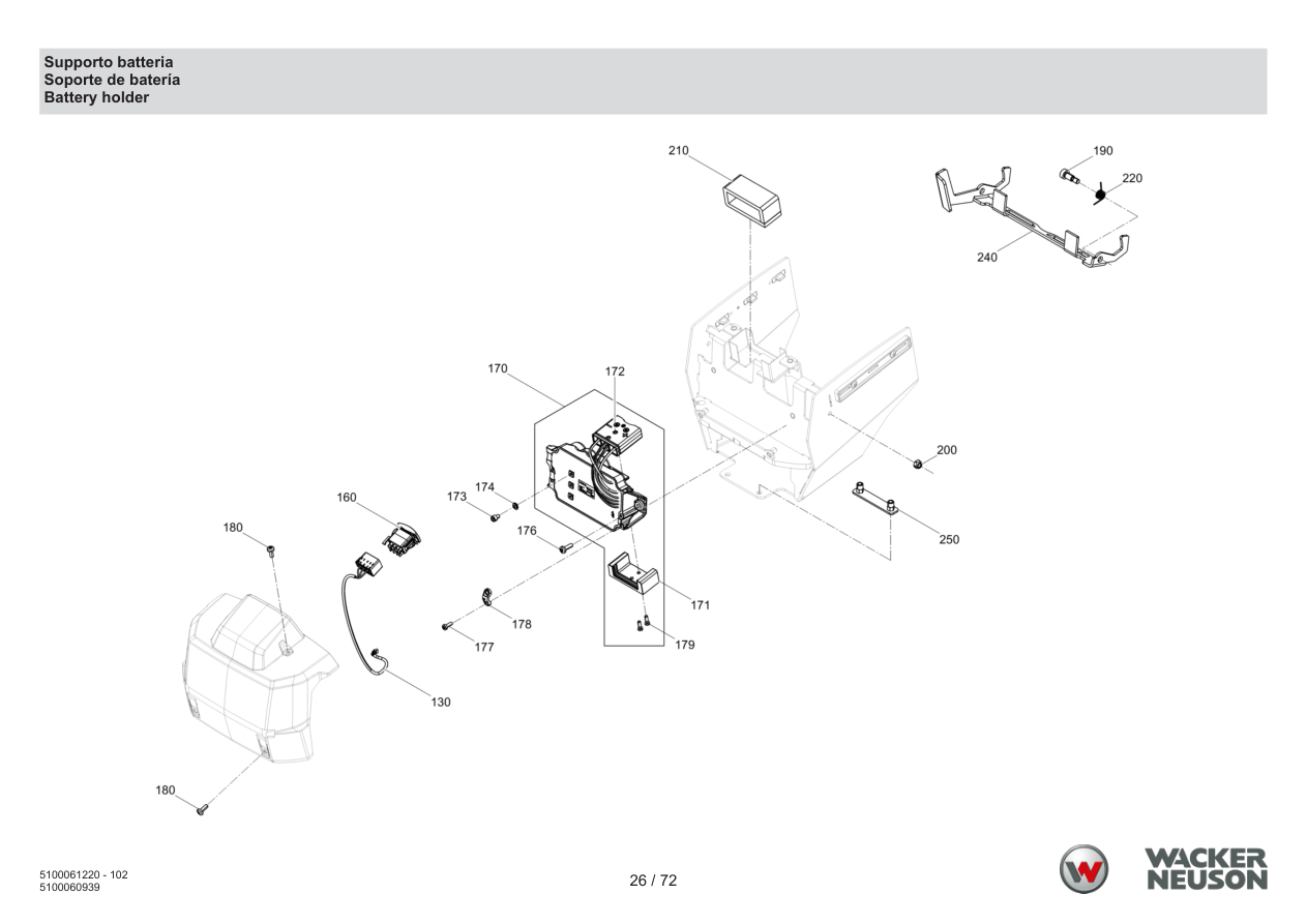 Wacker Neuson APS1550 Vibratory Plate Battery support parts diagram