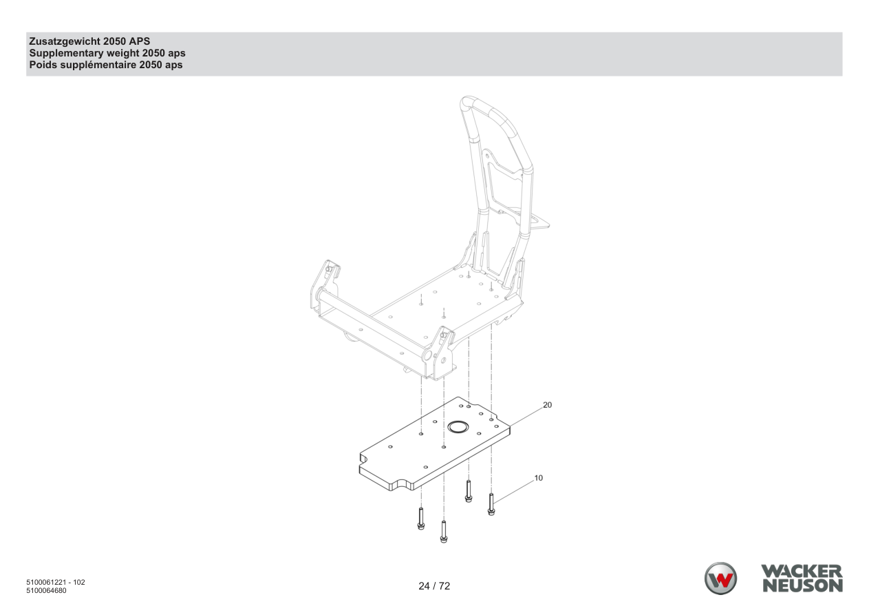 Wacker Neuson APS2050 Vibratory Plate Additional weight 2050 APS parts diagram