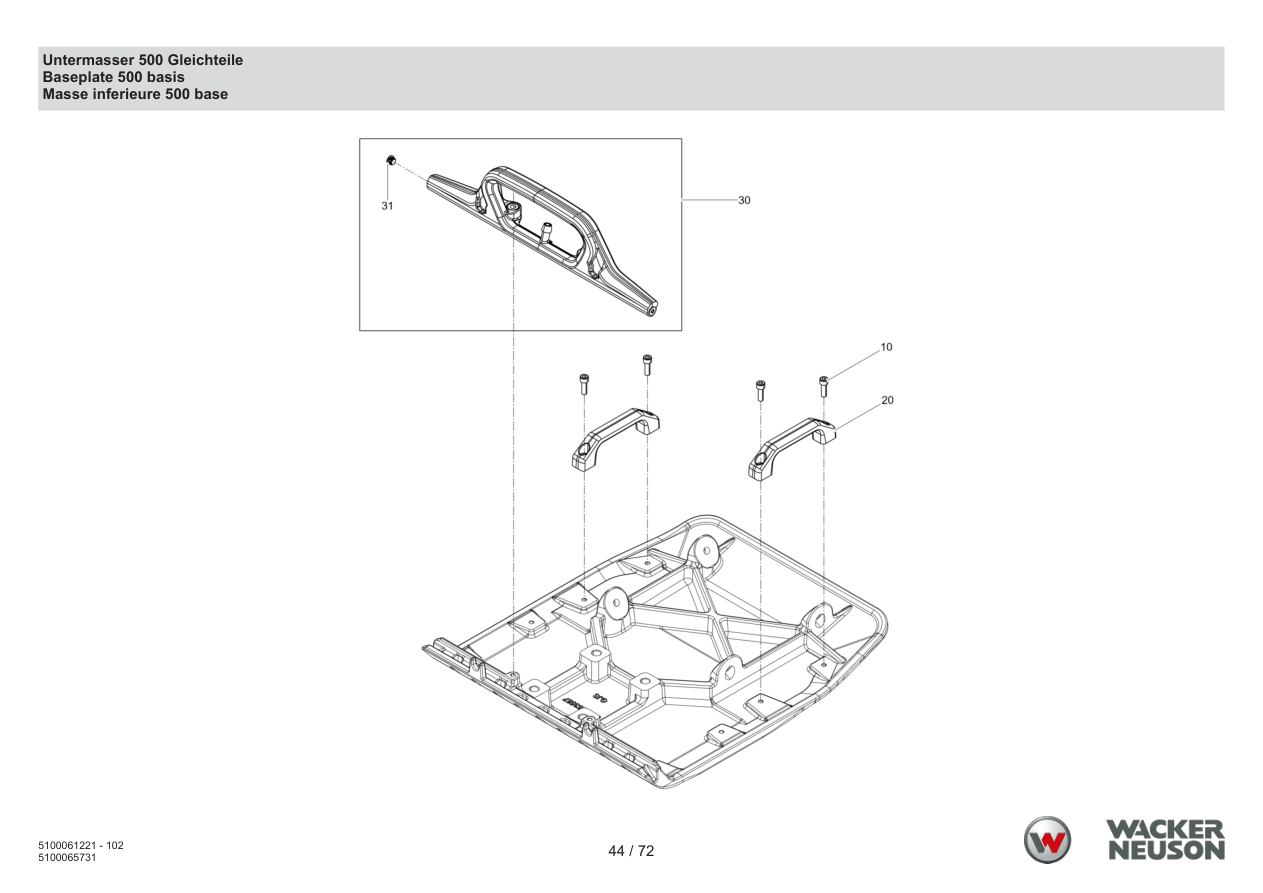 Wacker Neuson APS2050 Vibratory Plate Lower mass 500 common parts parts diagram