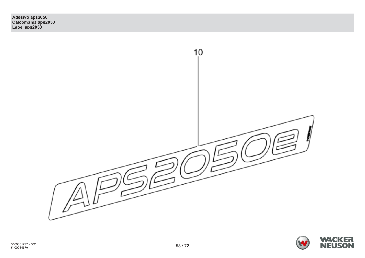 Wacker Neuson APS2050 Vibratory Plate Sticker aps2050 parts diagram