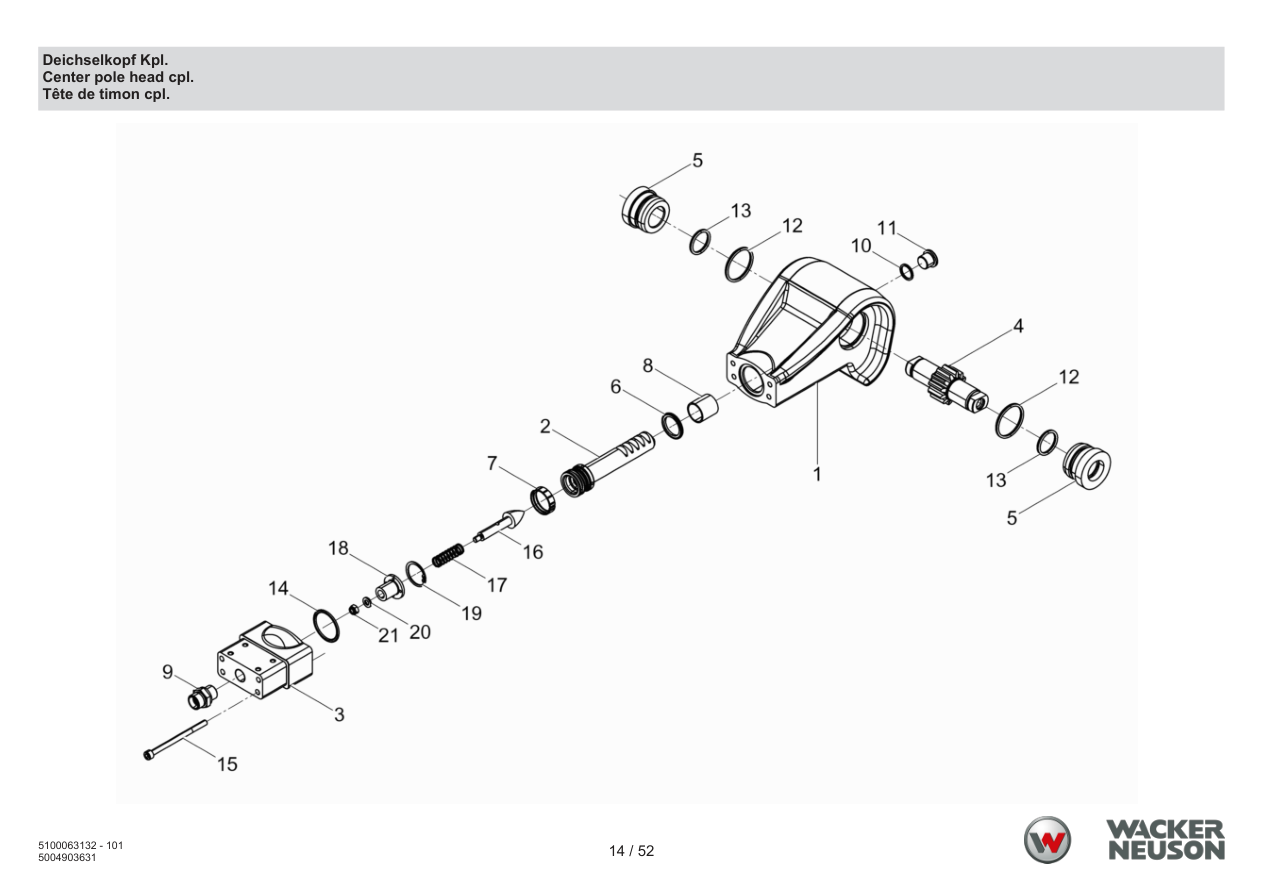 Wacker Neuson APU3050 Vibratory Plate Center pole head cpl. parts diagram
