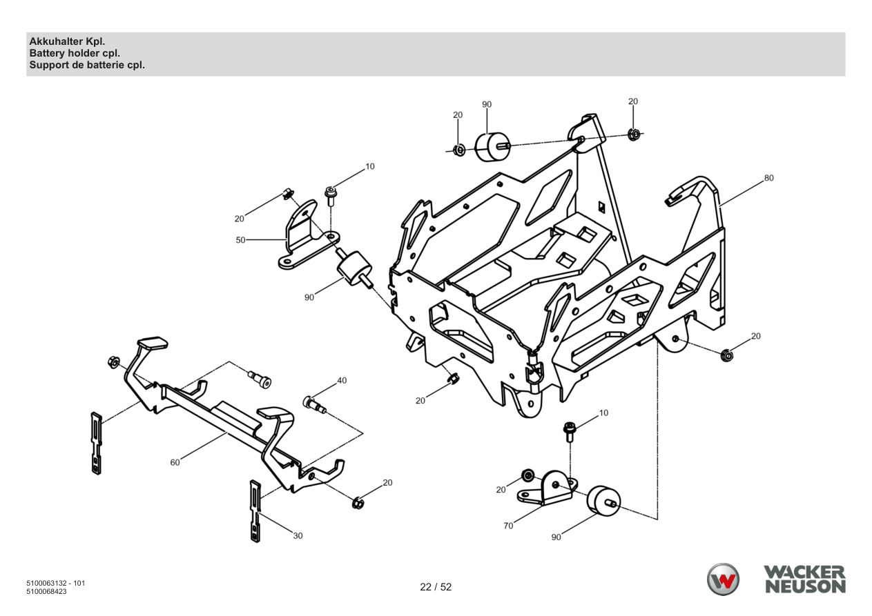 Wacker Neuson APU3050 Vibratory Plate Battery holder cpl. parts diagram