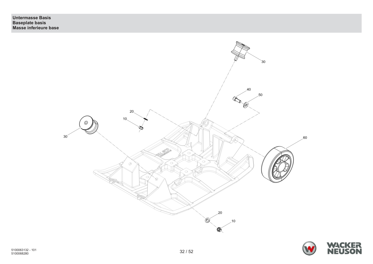 Wacker Neuson APU3050 Vibratory Plate Lower mass base parts diagram