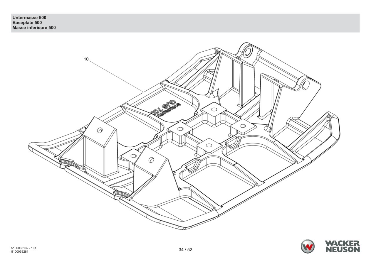 Wacker Neuson APU3050 Vibratory Plate Lower mass 500 parts diagram