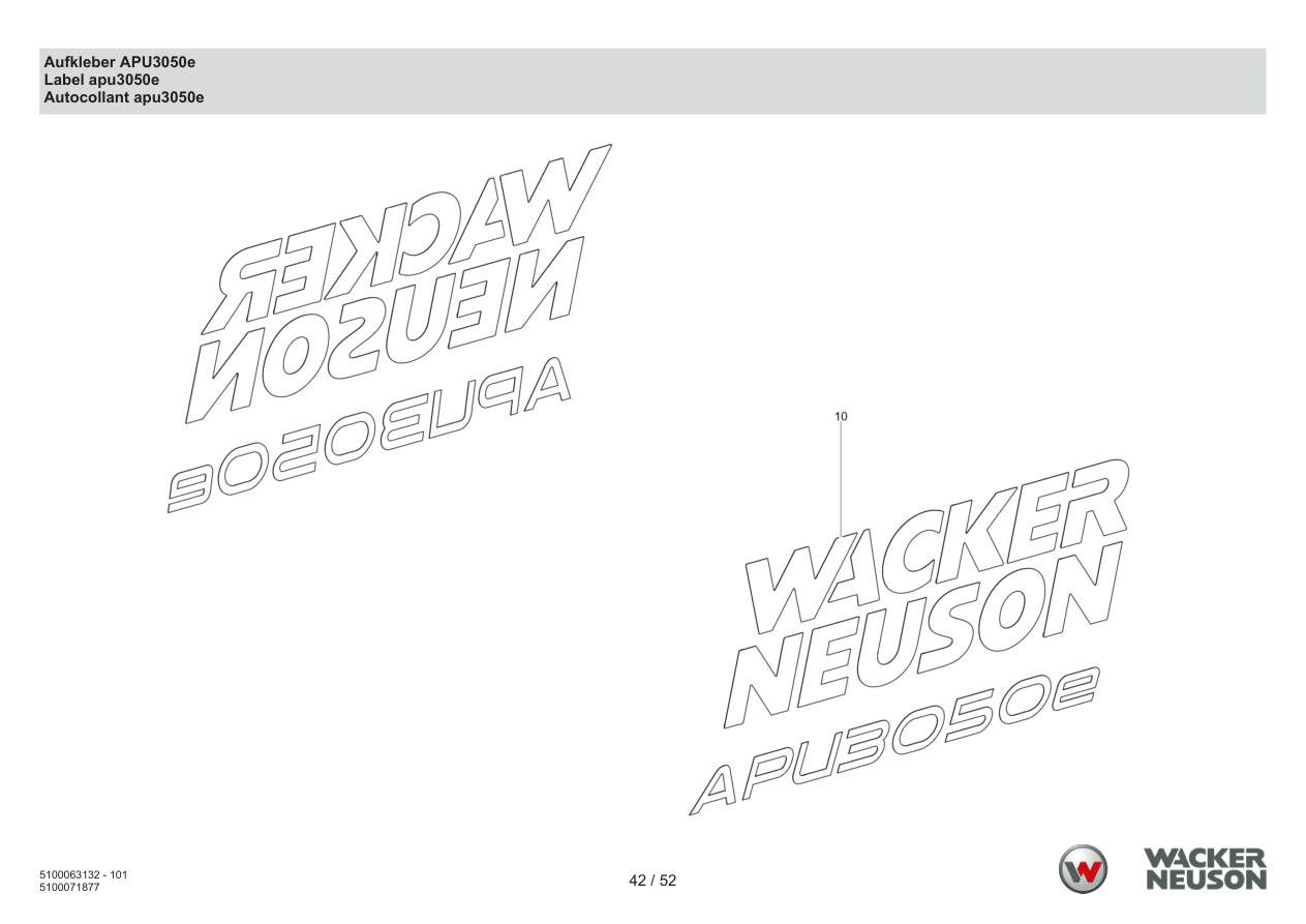 Wacker Neuson APU3050 Vibratory Plate Decal APU3050e parts diagram