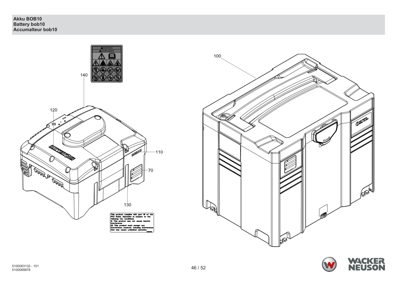 Wacker Neuson APU3050 Vibratory Plate Battery BOB10 parts diagram
