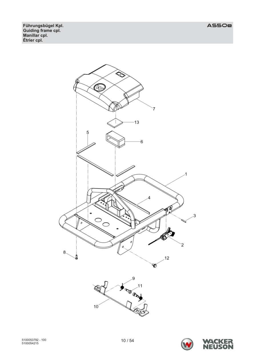 Wacker Neuson AS50 Vibratory Rammer Guiding frame cpl. parts diagram