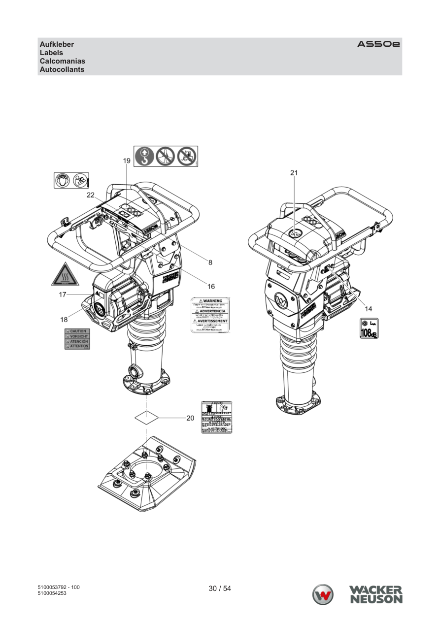 Wacker Neuson AS50 Vibratory Rammer AS50e Sticker parts diagram