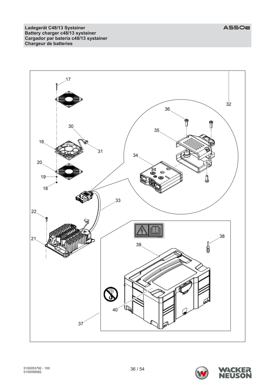 Wacker Neuson AS50 Vibratory Rammer Battery charger c48/13 systainer parts diagram