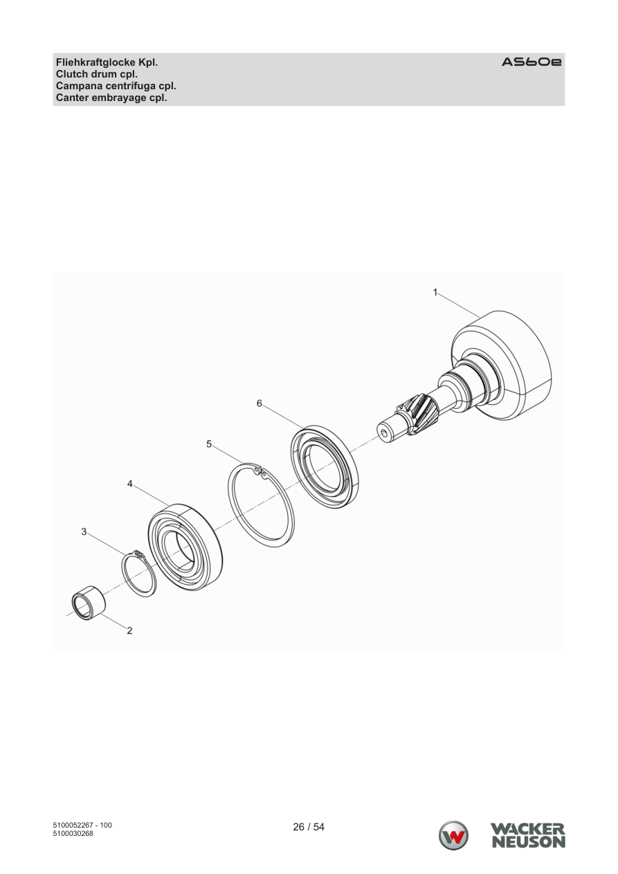 Wacker Neuson AS60 Vibratory Rammer Clutch drum cpl. parts diagram