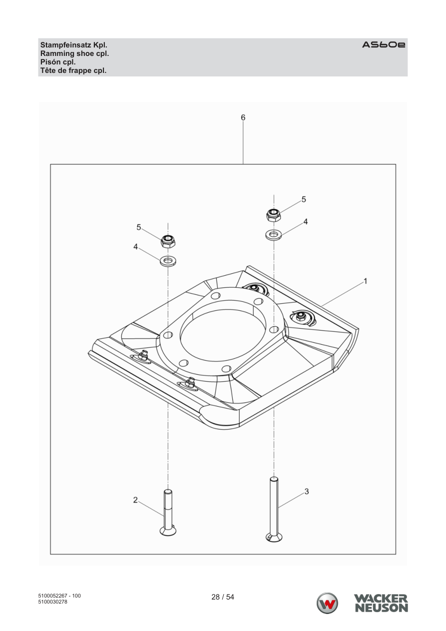 Wacker Neuson AS60 Vibratory Rammer Ramming shoe cpl. parts diagram
