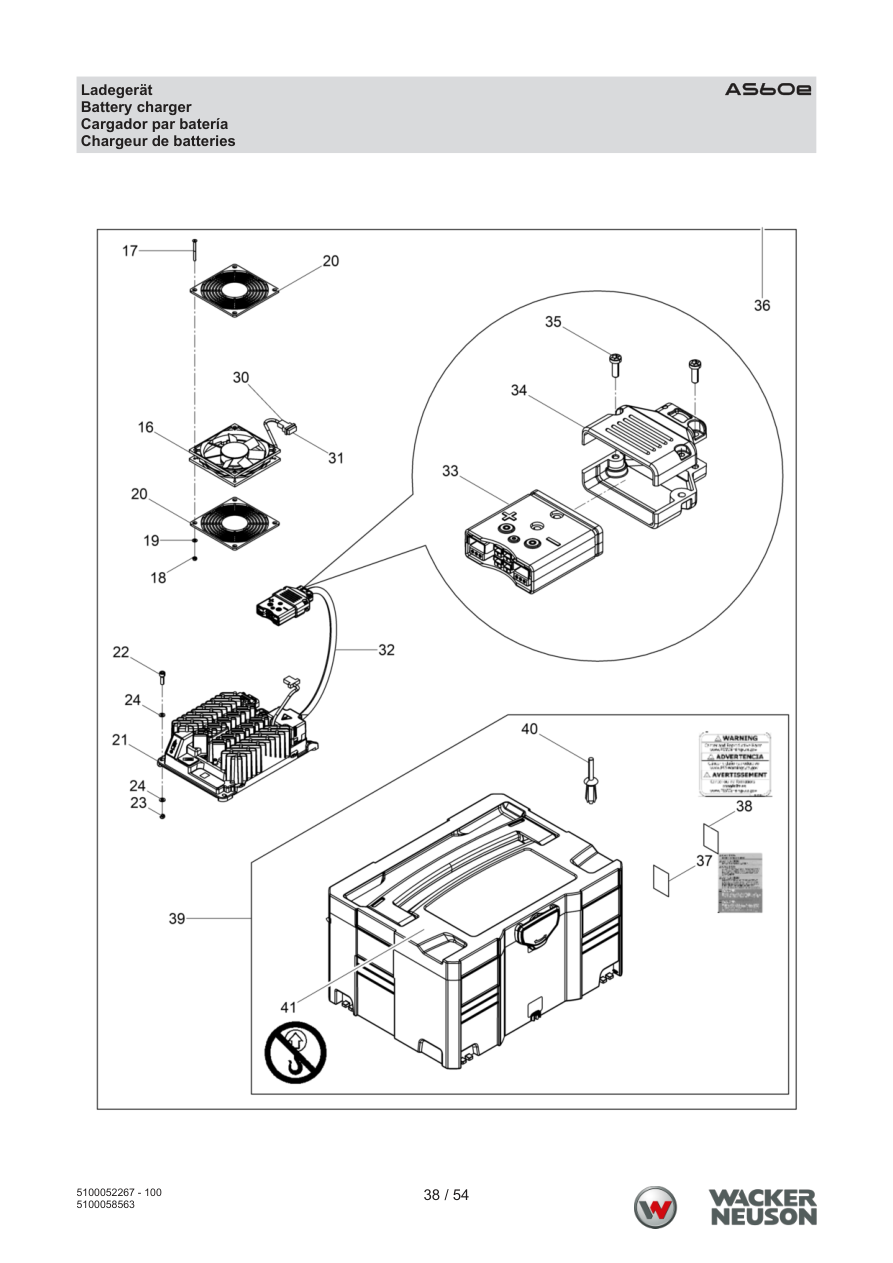 Wacker Neuson AS60 Vibratory Rammer Battery charger parts diagram