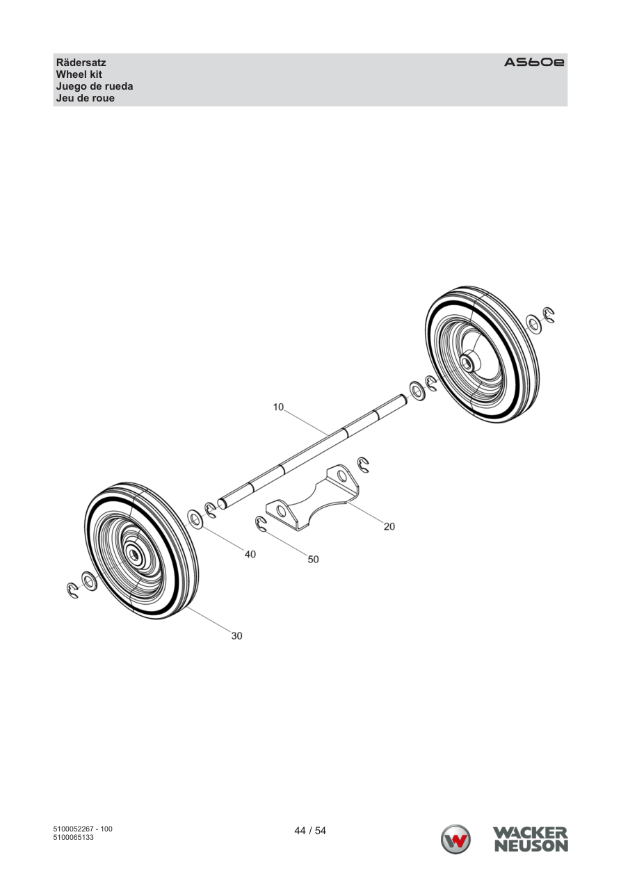 Wacker Neuson AS60 Vibratory Rammer Wheel kit parts diagram