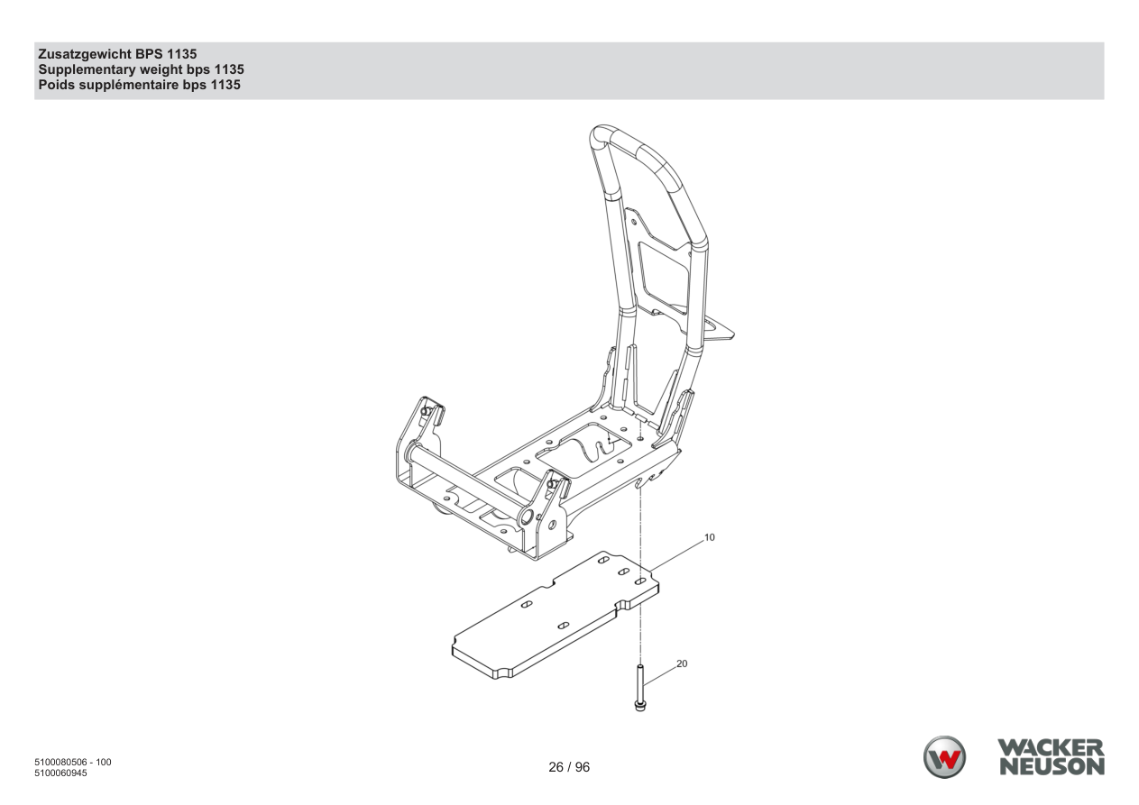Wacker Neuson BPS1135 Vibratory Plate Additional weight BPS 1135 parts diagram