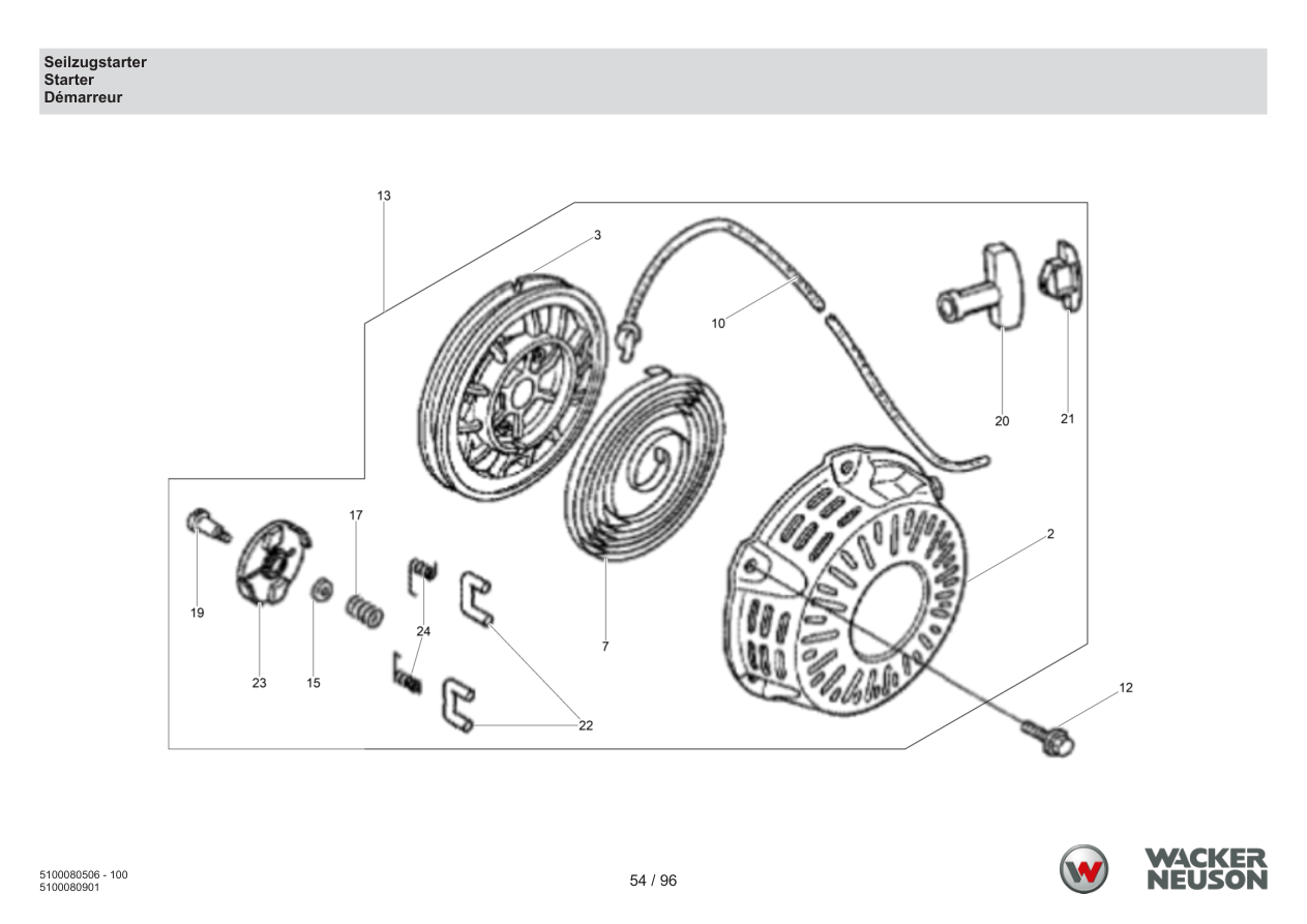 Wacker Neuson BPS1135 Vibratory Plate Recoil starter parts diagram