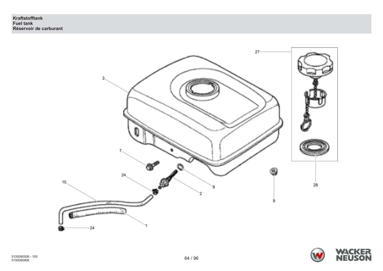 Wacker Neuson BPS1135 Vibratory Plate Fuel tank parts diagram
