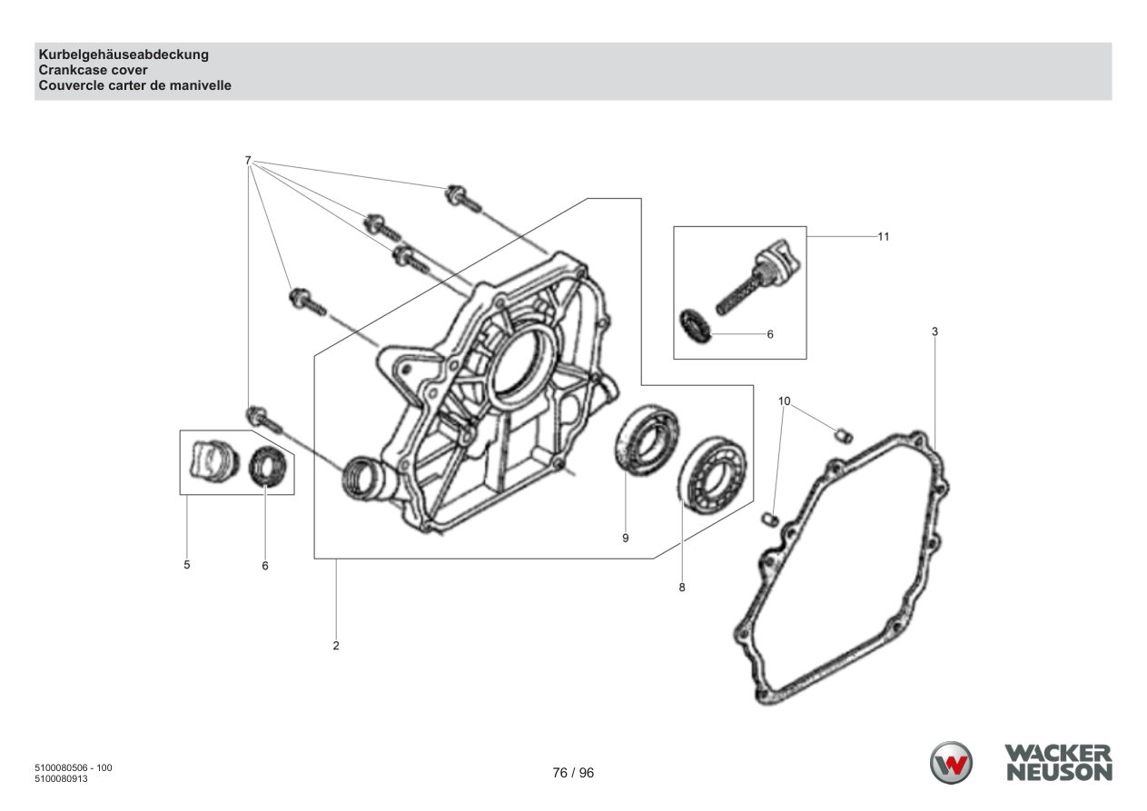 Wacker Neuson BPS1135 Vibratory Plate Crankcase cover parts diagram