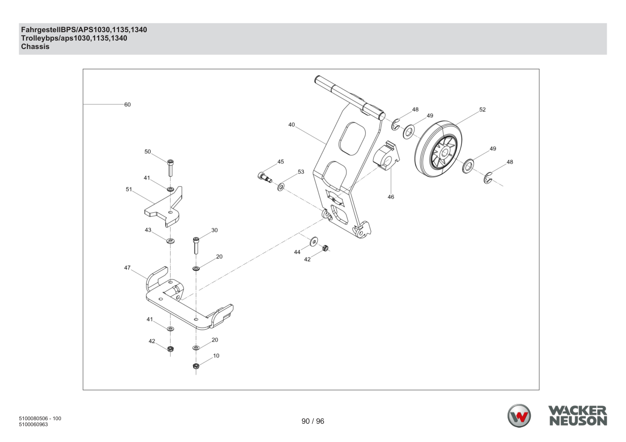 Wacker Neuson BPS1135 Vibratory Plate Trolleybps/aps1030,1135,1340 parts diagram