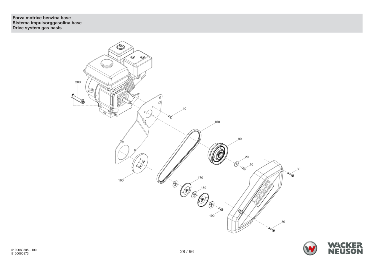 Wacker Neuson BPS1135 Vibratory Plate Gasoline drive unit base parts diagram