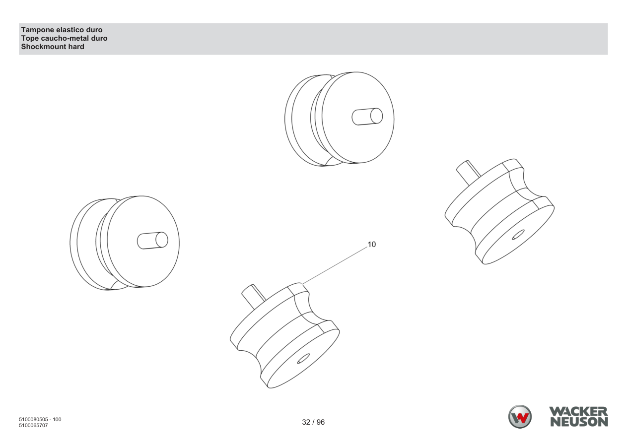 Wacker Neuson BPS1135 Vibratory Plate Hard rubber buffer parts diagram