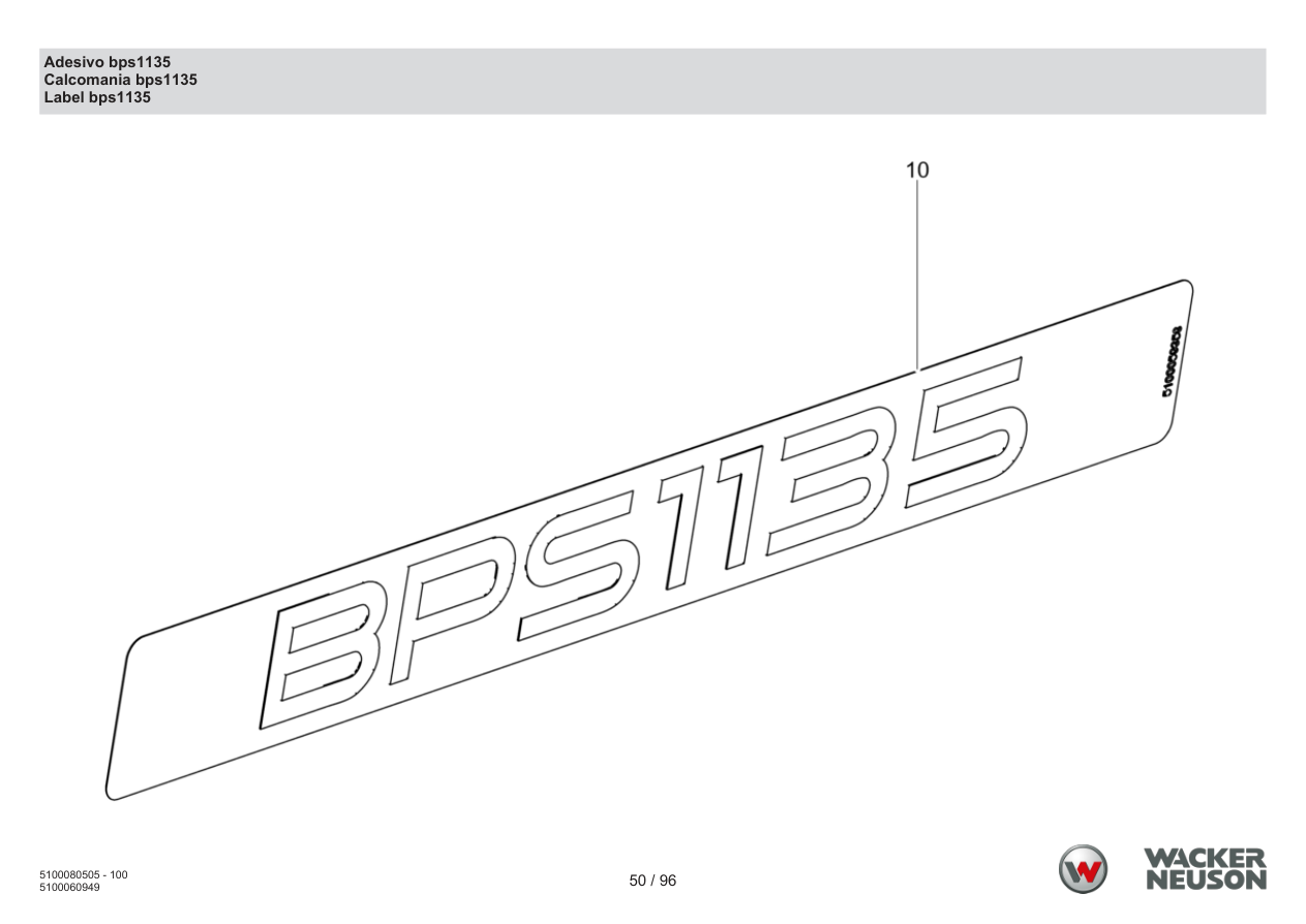 Wacker Neuson BPS1135 Vibratory Plate Sticker bps1135 parts diagram