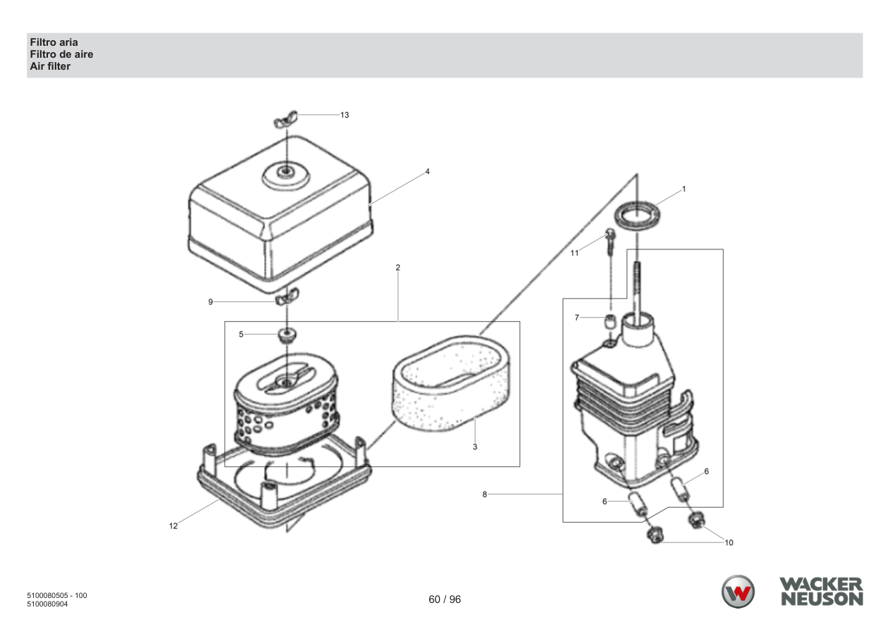 Wacker Neuson BPS1135 Vibratory Plate Air Filter parts diagram