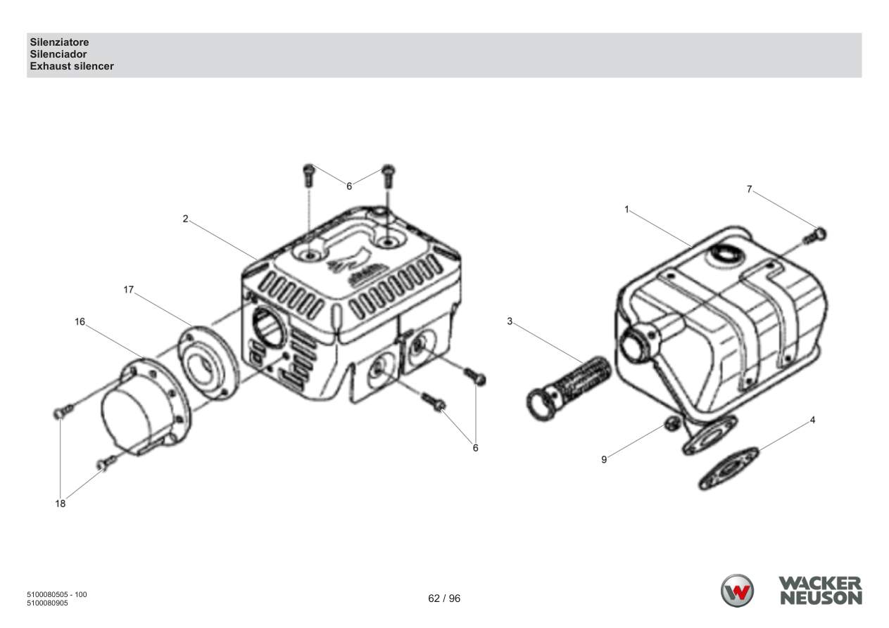 Wacker Neuson BPS1135 Vibratory Plate Muffler parts diagram