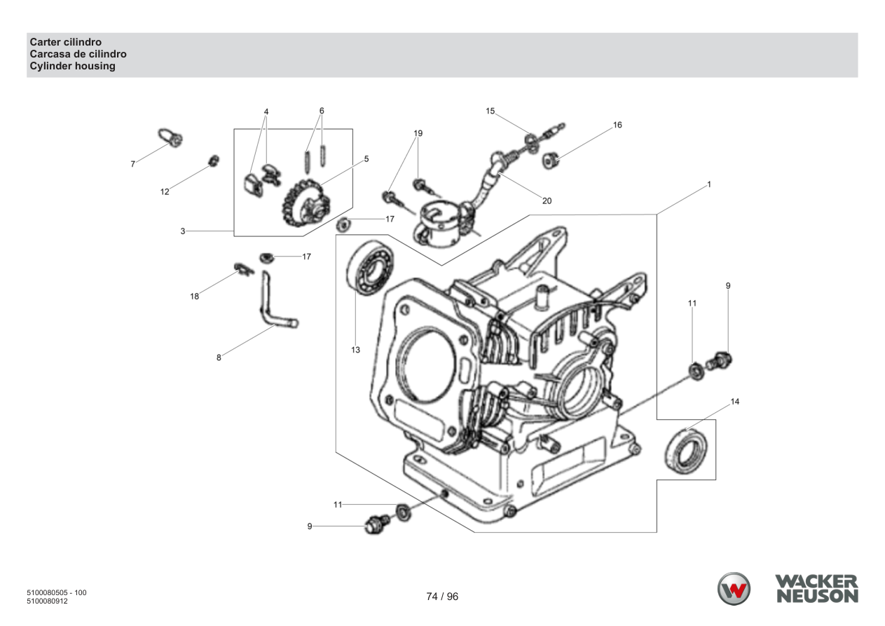 Wacker Neuson BPS1135 Vibratory Plate Cylinder crankcase parts diagram