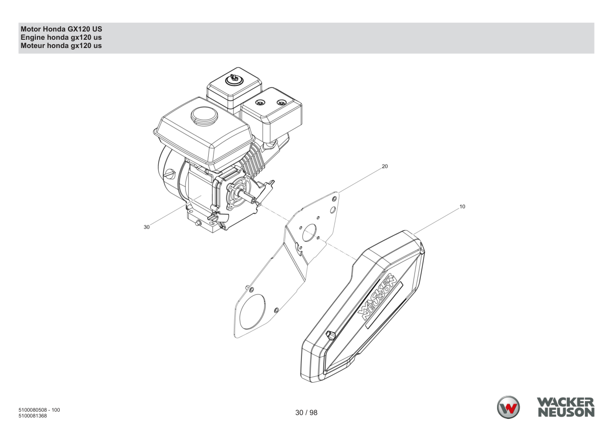 Wacker Neuson BPS1340 Vibratory Plate Motor Honda GX120 US parts diagram