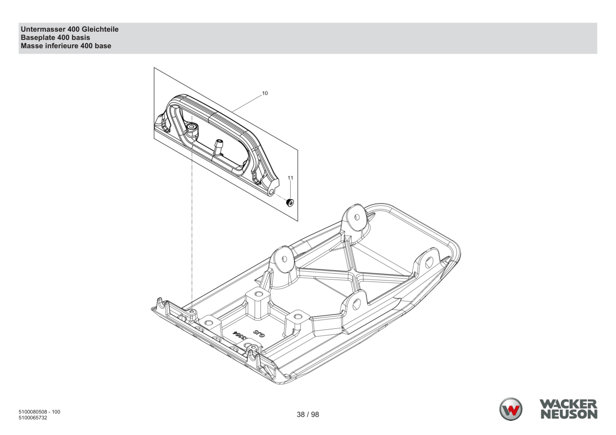 Wacker Neuson BPS1340 Vibratory Plate Lower mass 400 common parts parts diagram