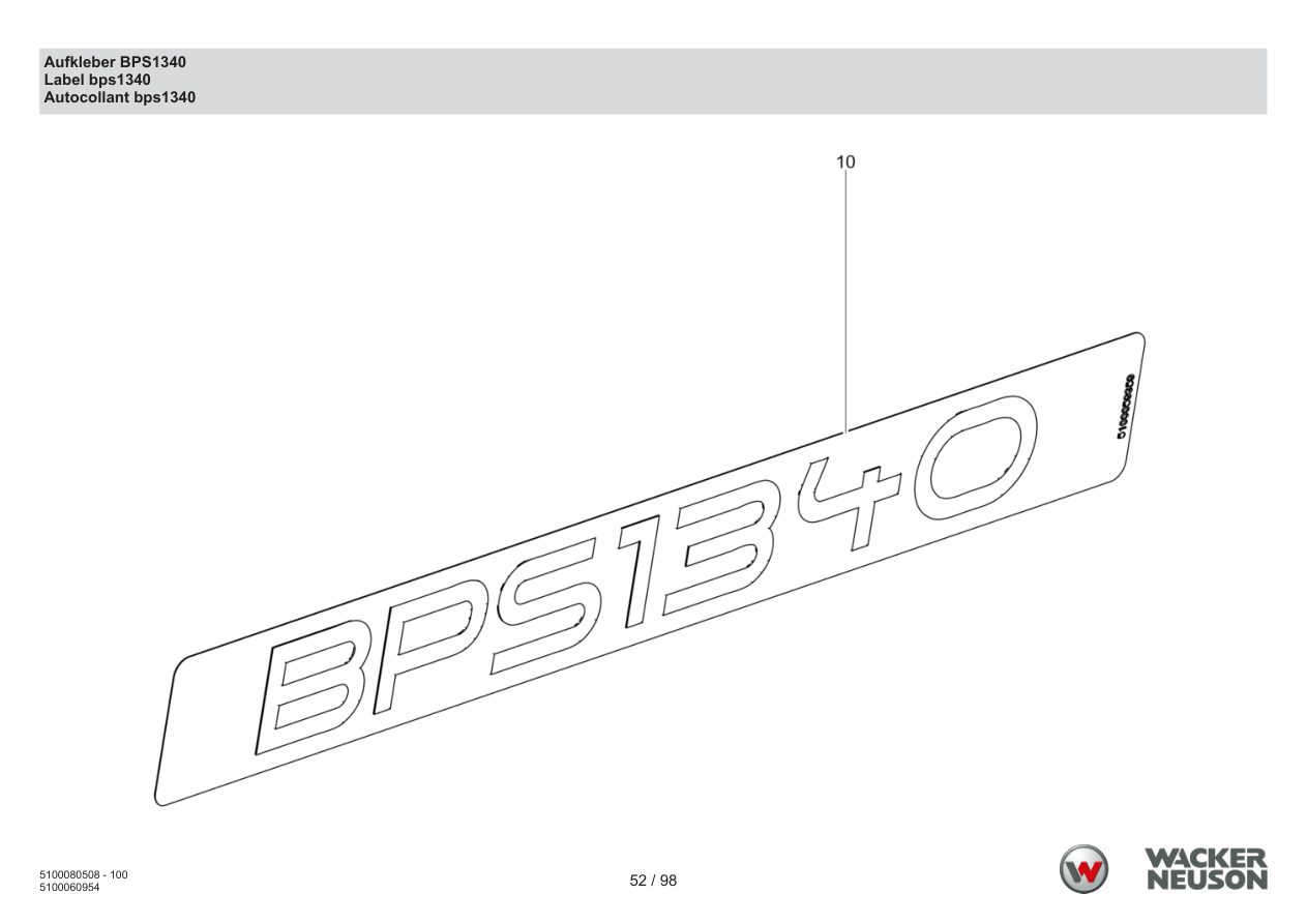 Wacker Neuson BPS1340 Vibratory Plate Decal BPS1340 parts diagram