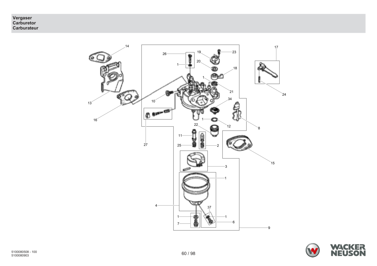 Wacker Neuson BPS1340 Vibratory Plate Carburetor parts diagram