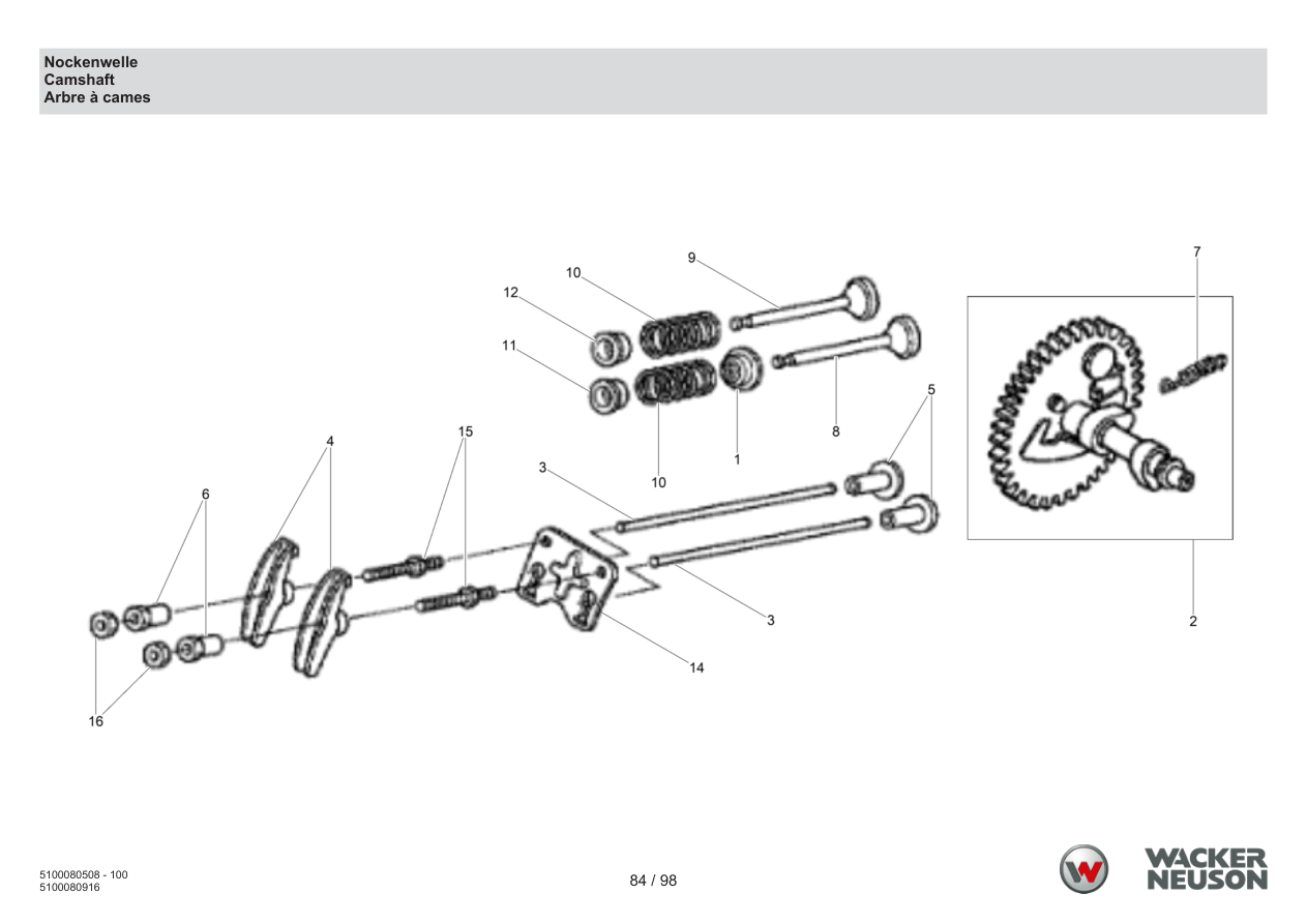 Wacker Neuson BPS1340 Vibratory Plate Camshaft parts diagram
