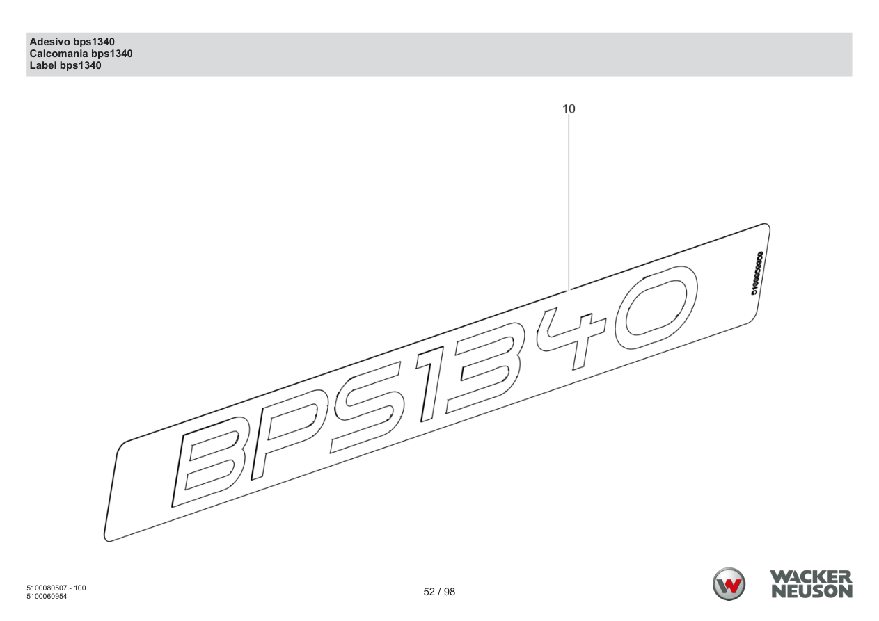 Wacker Neuson BPS1340 Vibratory Plate Sticker bps1340 parts diagram