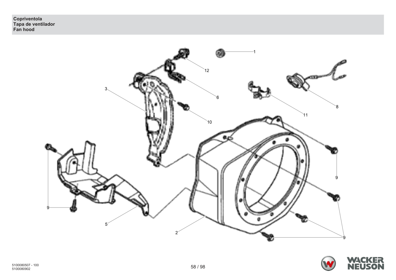 Wacker Neuson BPS1340 Vibratory Plate Fan cover parts diagram