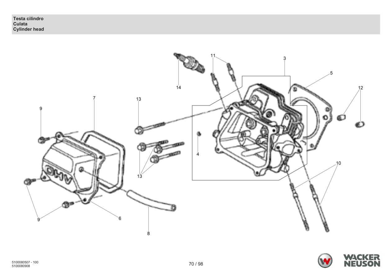 Wacker Neuson BPS1340 Vibratory Plate Cylinder Head parts diagram