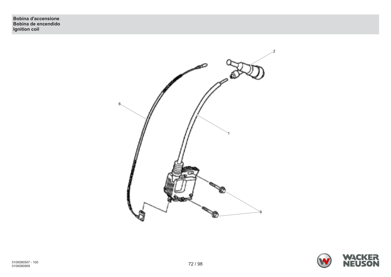 Wacker Neuson BPS1340 Vibratory Plate Ignition coil parts diagram