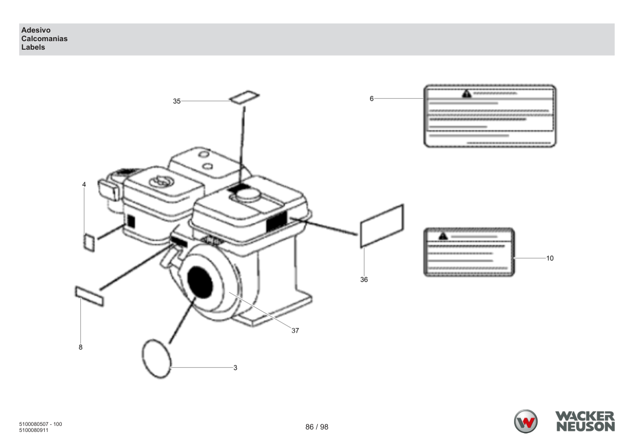 Wacker Neuson BPS1340 Vibratory Plate Adhesive label parts diagram