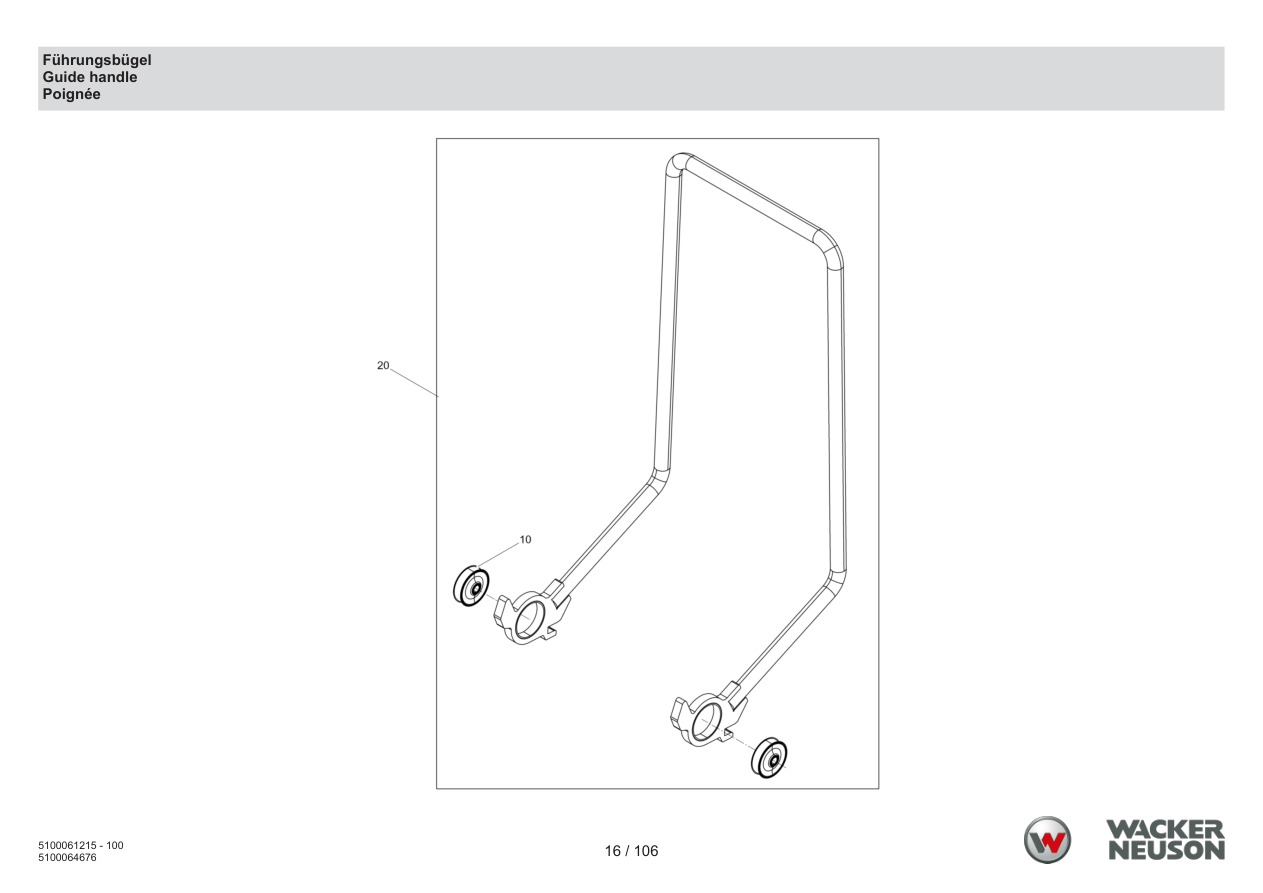 Wacker Neuson BPS1550 Vibratory Plate Guide handle parts diagram