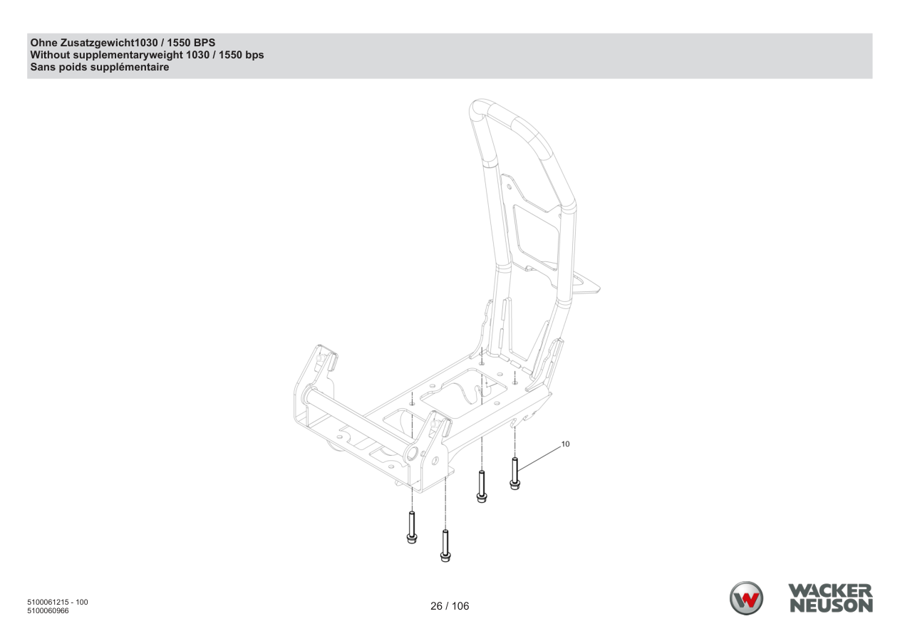 Wacker Neuson BPS1550 Vibratory Plate Without additional weight 1030 / 1550 BPS parts diagram