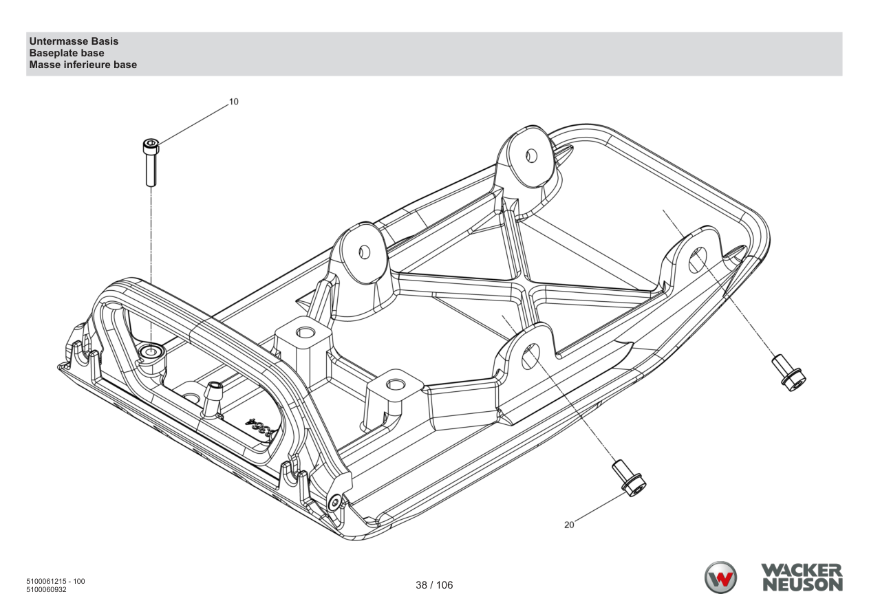 Wacker Neuson BPS1550 Vibratory Plate Lower mass base parts diagram