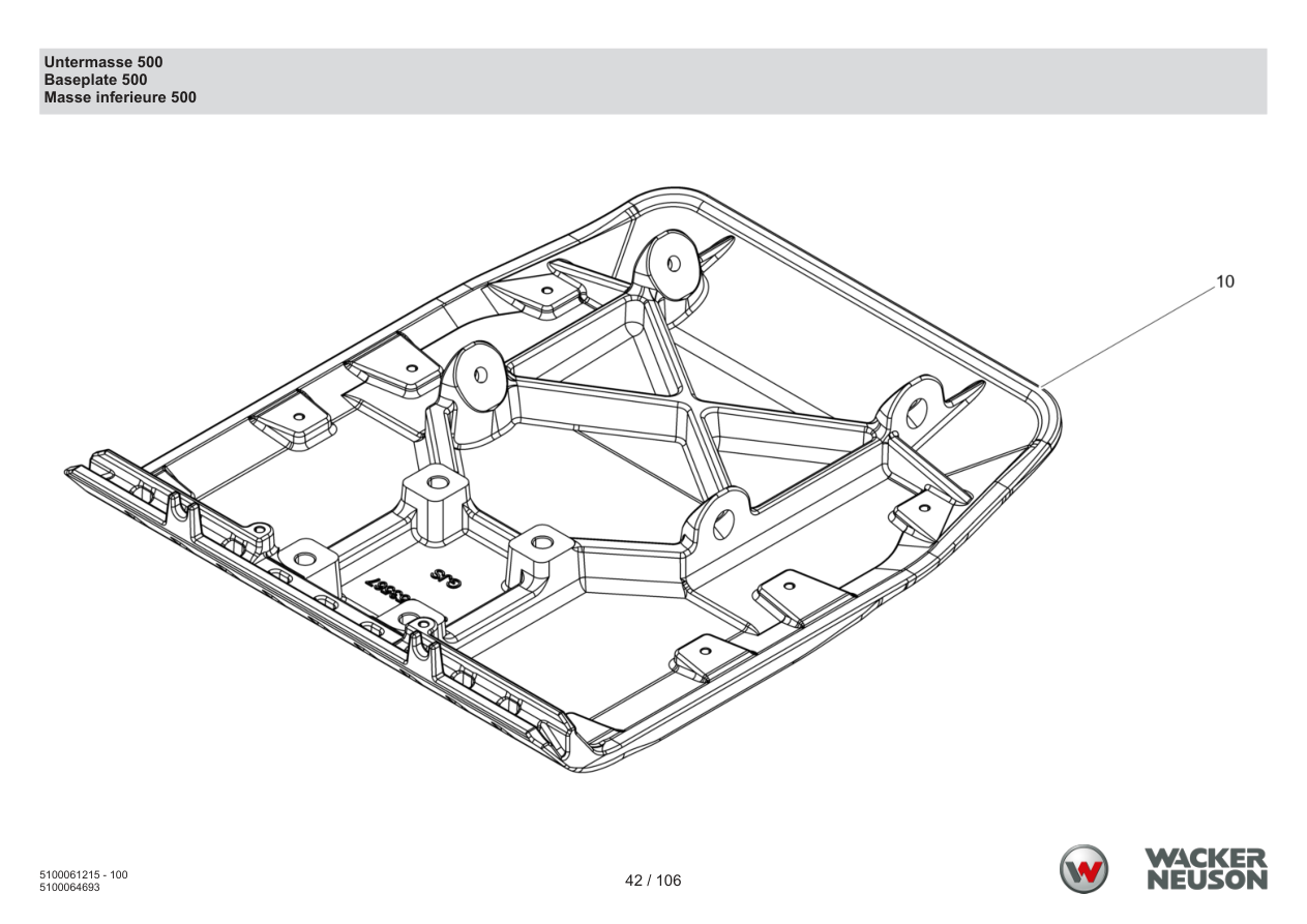 Wacker Neuson BPS1550 Vibratory Plate Lower mass 500 parts diagram