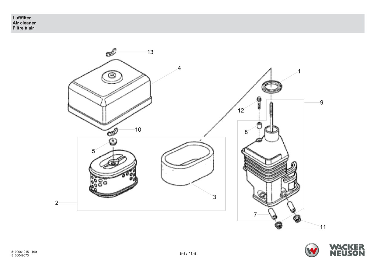 Wacker Neuson BPS1550 Vibratory Plate Air filter parts diagram